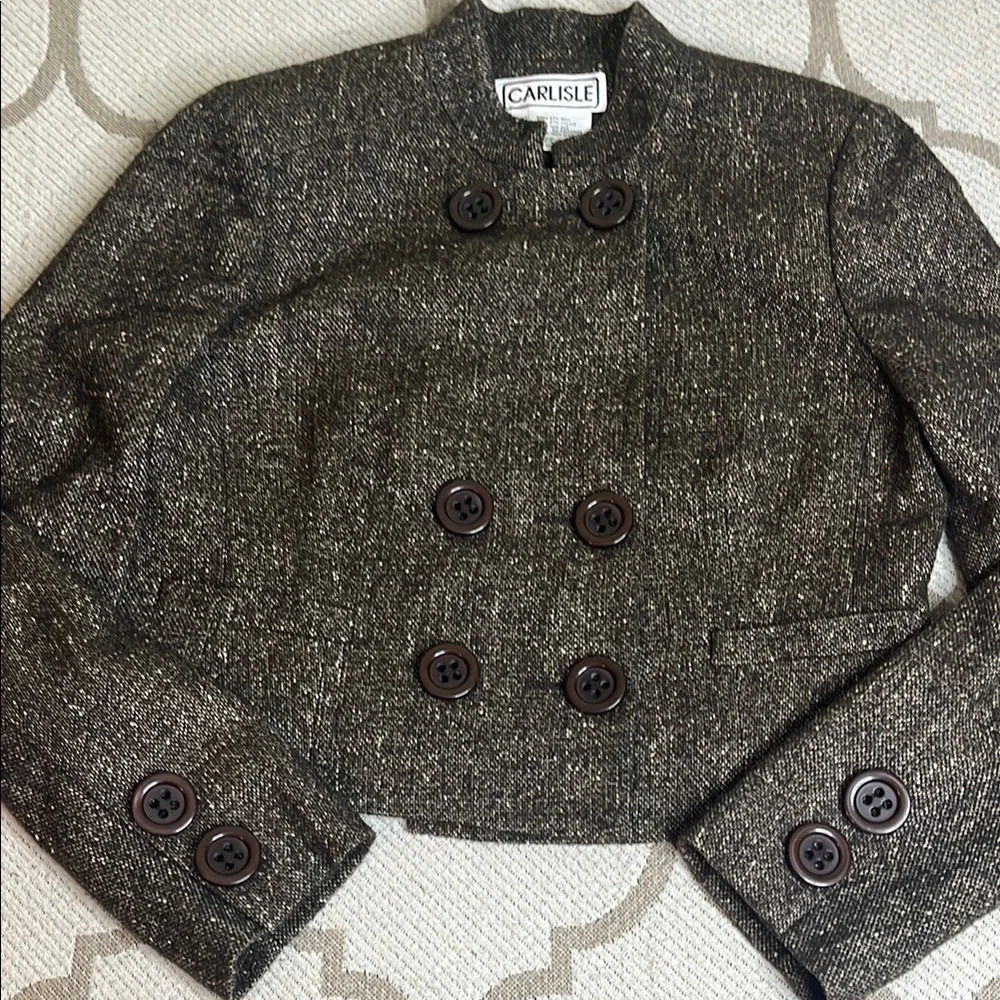 Carlisle Gray Tweed Double-Breasted Wool Silk Blazer - Picture 3 of 14